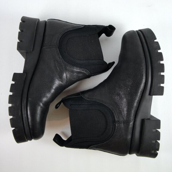 SAYDO Black Leather Lugged Sole Platform Chelsea Boots Ankle Booties EU 36 US 6 - Picture 7 of 12